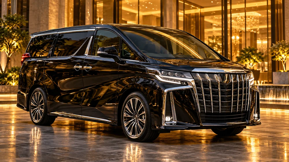 Ilustrasi MPV premium dengan pencahayaan emas