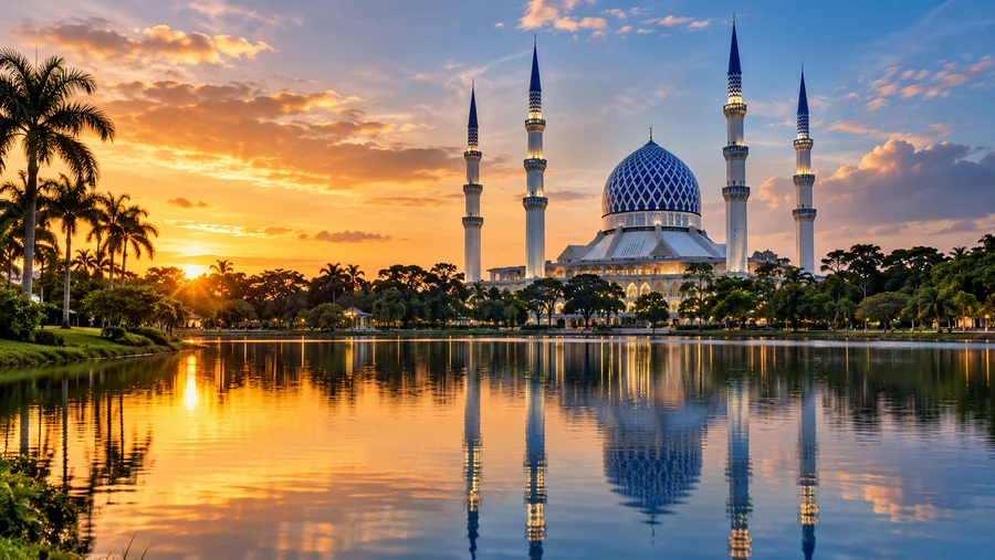 Ilustrasi pemandangan Masjid Biru Shah Alam